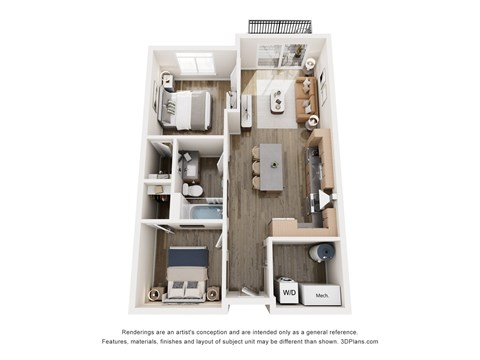 Floor plan for 2 beds, 1 bath, 896 sqft